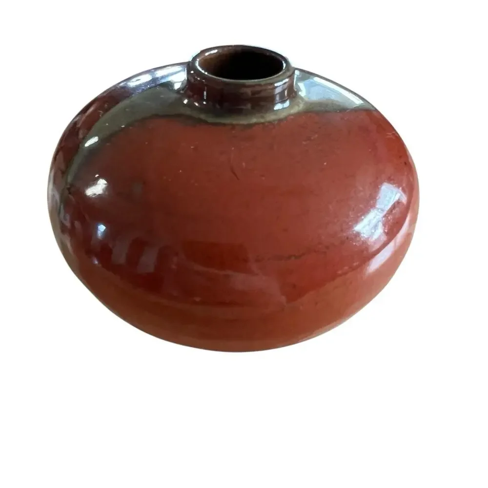Kasama Vase Japanese Art Pottery Mini Vase Vintage Bulbous Squat Oxblood Retro - Picture 5 of 10